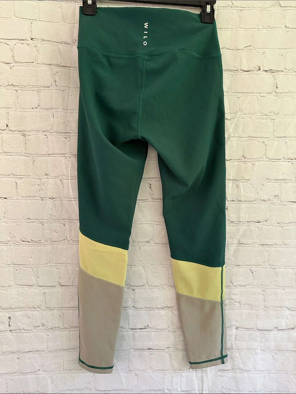 Wilo the Label  Green Colorblock Leggings with Yellow and Gray Panels size M